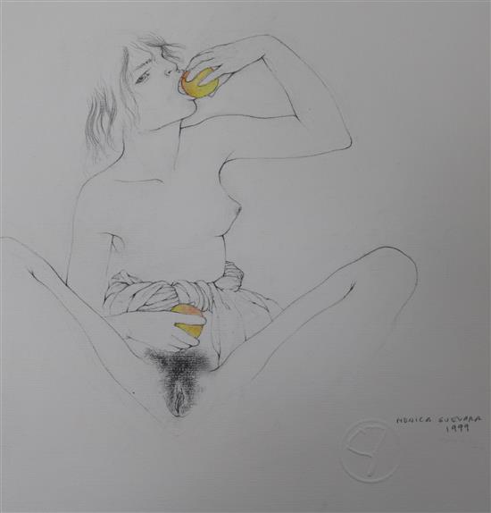 Monica Guevara original pencil and wash illustration for The Erotic Review, signed and dated 1999 33 x 25cm, unframed